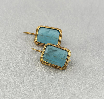 Blue Intaglio Earrings, Victorian Bridal Style, Gold, photo 8