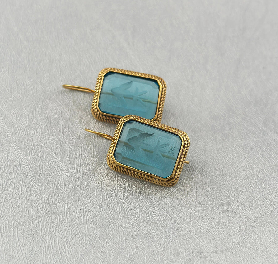Blue Intaglio Earrings, Victorian Bridal Style, Gold, photo 8