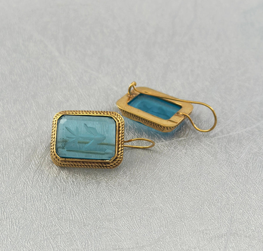 Blue Intaglio Earrings, Victorian Bridal Style, Gold, photo 9