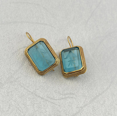 Blue Intaglio Earrings, Victorian Bridal Style, Gold, photo 7