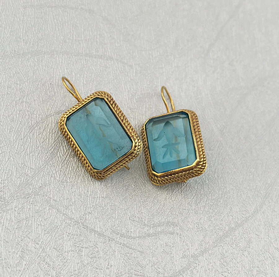 Blue Intaglio Earrings, Victorian Bridal Style, Gold, photo 7