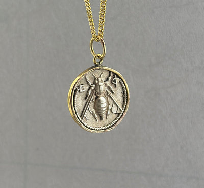 Silver Honeybee Coin Pendant Necklace, Ancient Greek Style, 925 Sterling, photo 3