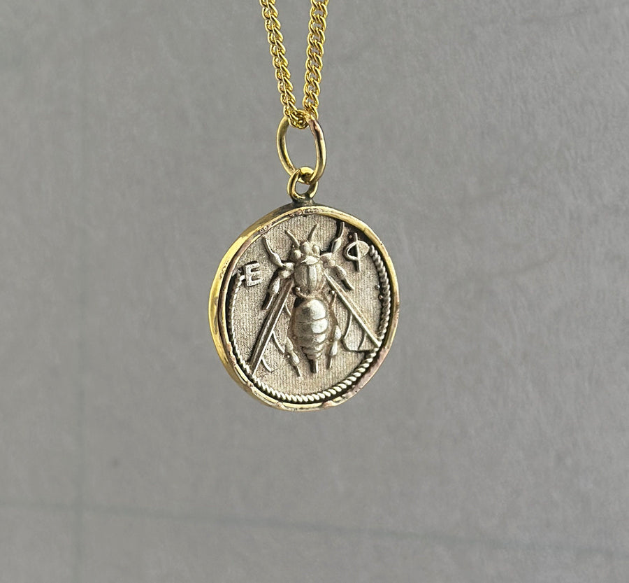 Silver Honeybee Coin Pendant Necklace, Ancient Greek Style, 925 Sterling, photo 3