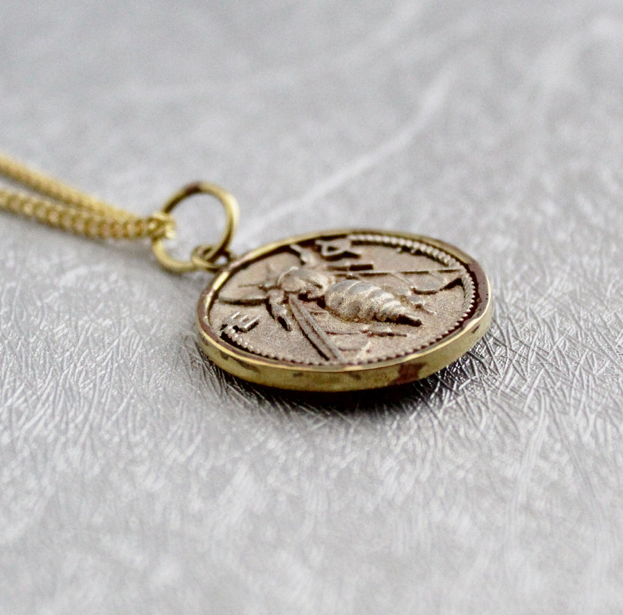 Silver Honeybee Coin Pendant Necklace, Ancient Greek Style, 925 Sterling, photo 4