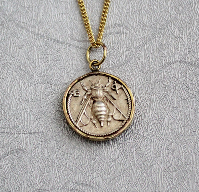 Silver Honeybee Coin Pendant Necklace, Ancient Greek Style, 925 Sterling, photo 5