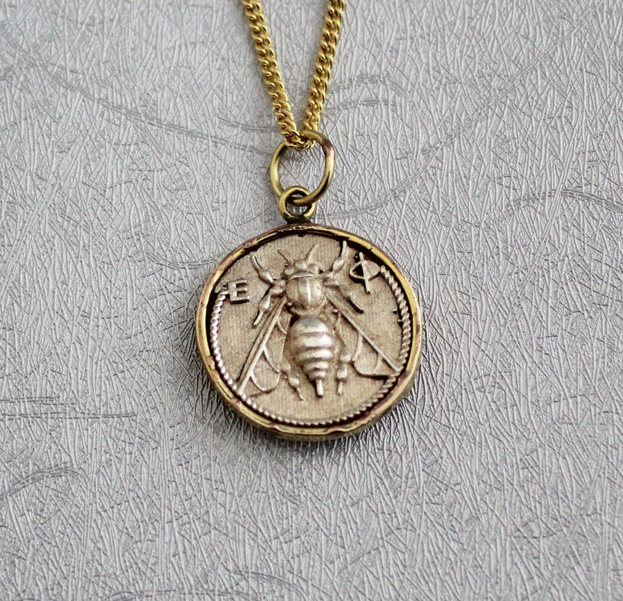 Silver Honeybee Coin Pendant Necklace, Ancient Greek Style, 925 Sterling, photo 5