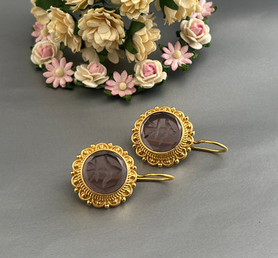 Purple Intaglio Earrings, Victorian Dangles, photo 7