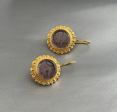 Purple Intaglio Earrings, Victorian Dangles, photo 9