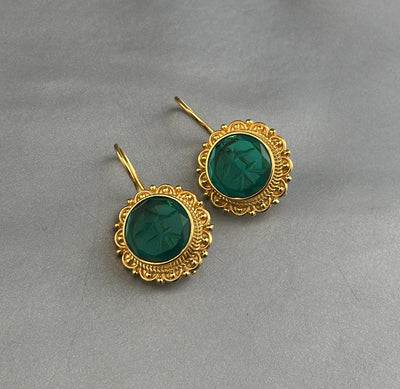 Green Glass Intaglio Earrings, Vintage Victorian Style, photo 5