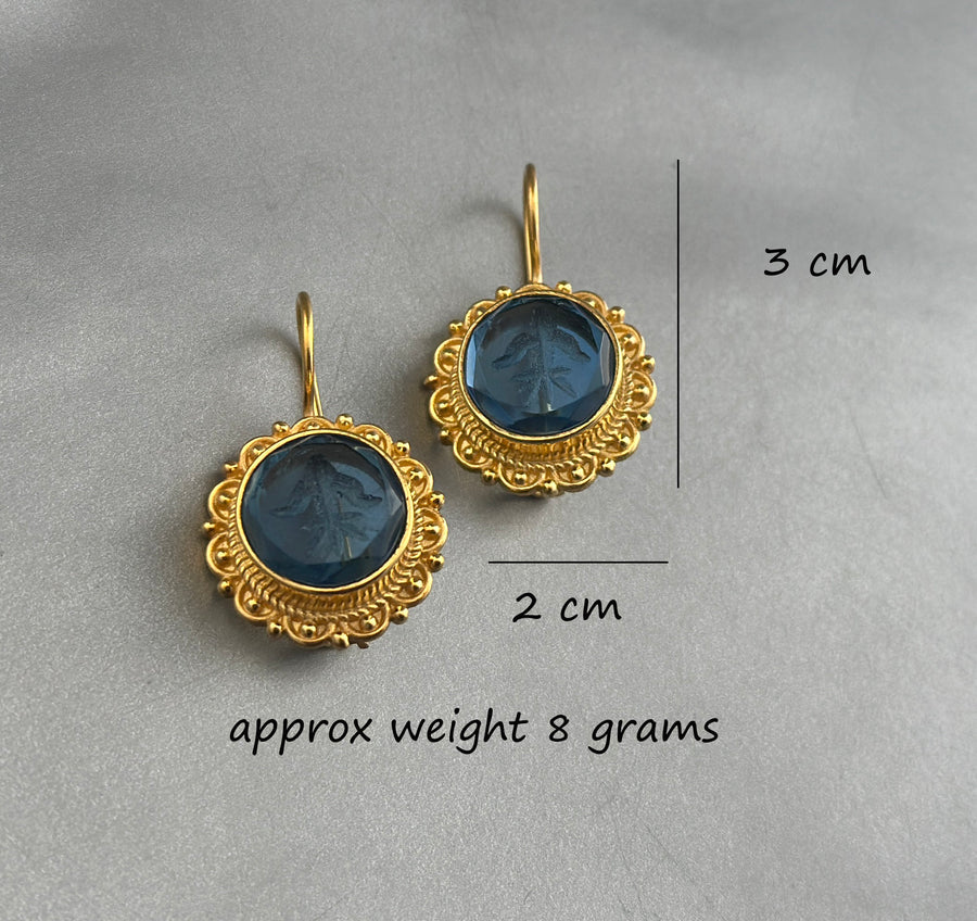 Green Glass Intaglio Earrings, Vintage Victorian Style, photo 3