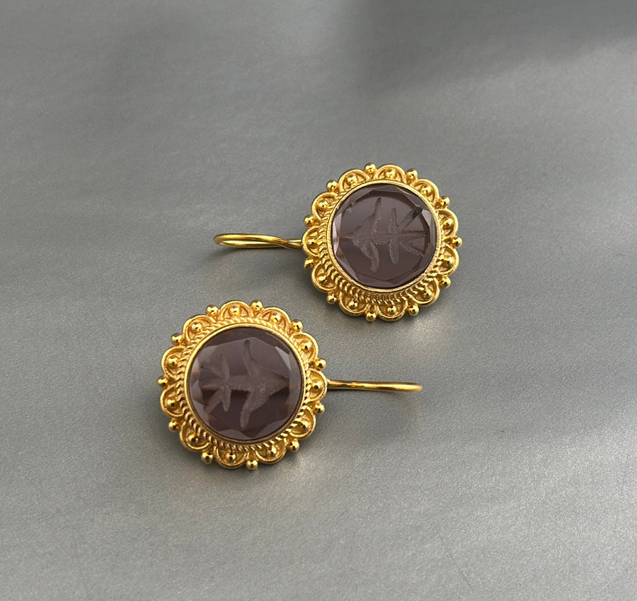 Purple Intaglio Earrings, Victorian Dangles, photo 10