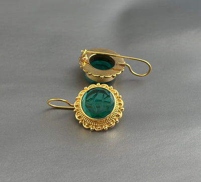 Green Glass Intaglio Earrings, Vintage Victorian Style, photo 7