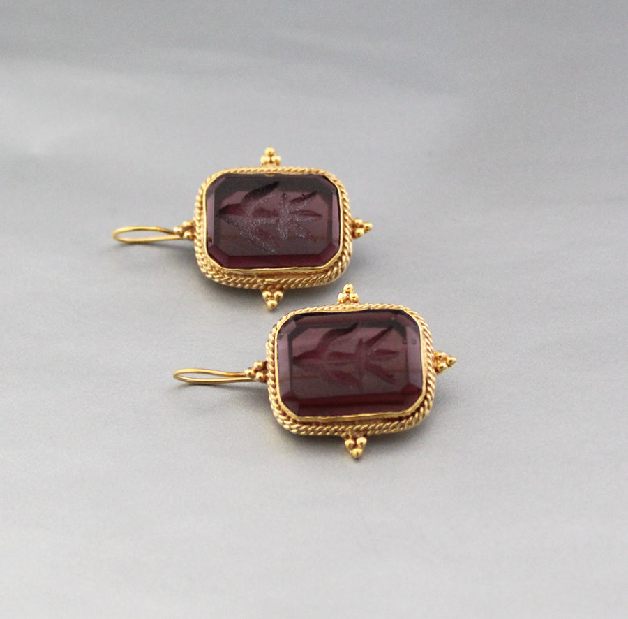 Purple Intaglio Glass Earrings, Ancient Roman Style, Gold Vermeil, photo 9