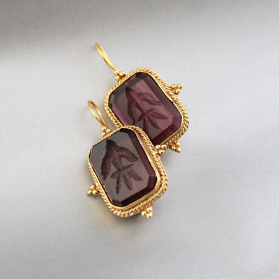 Purple Glass Intaglio Earrings, Art Deco Style, photo 5