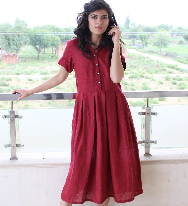 Pleated Linen Shirt Collar Dress, photo 4