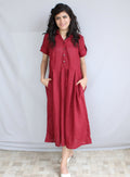 Linen Midi Dress With Shirt collar and Half sleeves, Linen Shirt Dress, Pleated Skirt Dress with Pockets, Empire Tunic, Handmade Outfit