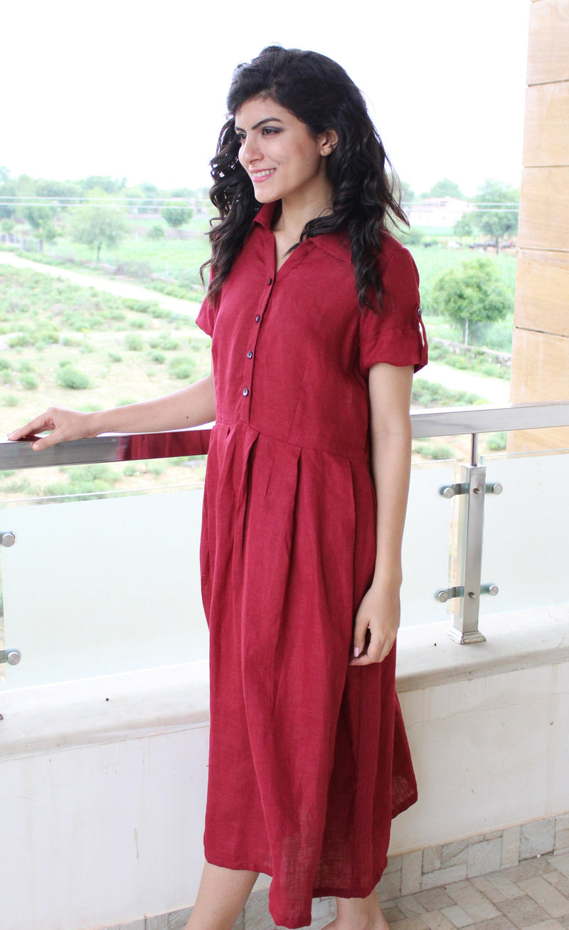 Pleated Linen Shirt Collar Dress, photo 2