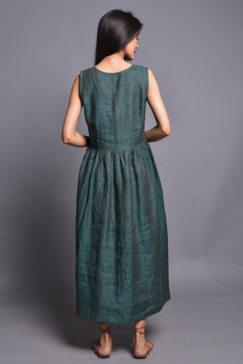 Green Sleeveless Linen Midi Dress, photo 3