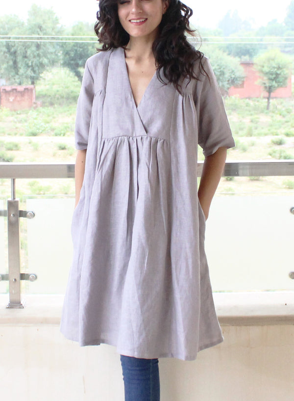 Loose Linen Smock Dress with Pockets