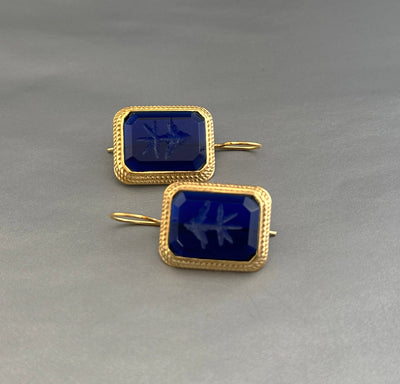 Blue Intaglio Earrings, Greek Roman Style, Dainty Gold, photo 5