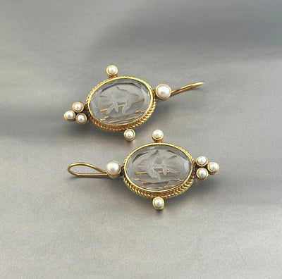Clear Crystal Intaglio Earrings, Ancient Roman Style, 14K Gold, photo 8