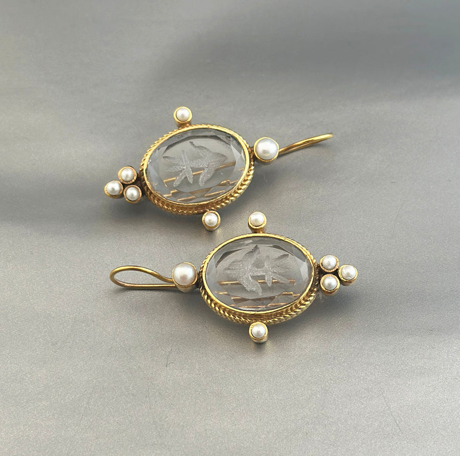 Clear Crystal Intaglio Earrings, Ancient Roman Style, 14K Gold, photo 8