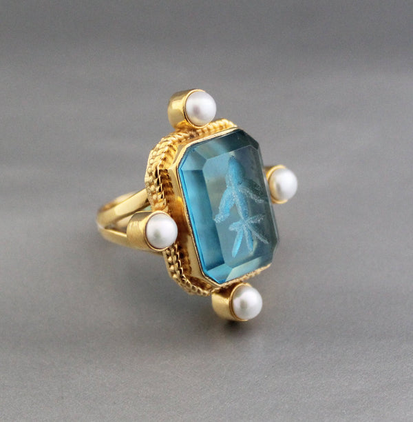 Blue Intaglio Cocktail Ring, Victorian Style
