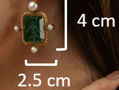 Blue Rectangular Intaglio Earrings, Victorian Bridal Style, Gold Plated, photo 3