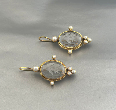Clear Crystal Intaglio Earrings, Ancient Roman Style, 14K Gold, photo 10