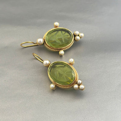 Green Intaglio Earrings, Victorian Style, Dainty Gold, photo 9