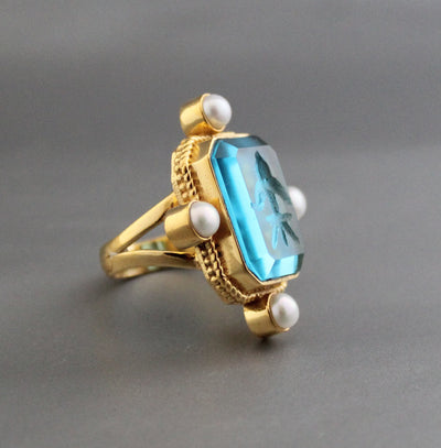 Blue Intaglio Cocktail Ring, Victorian Style, photo 5