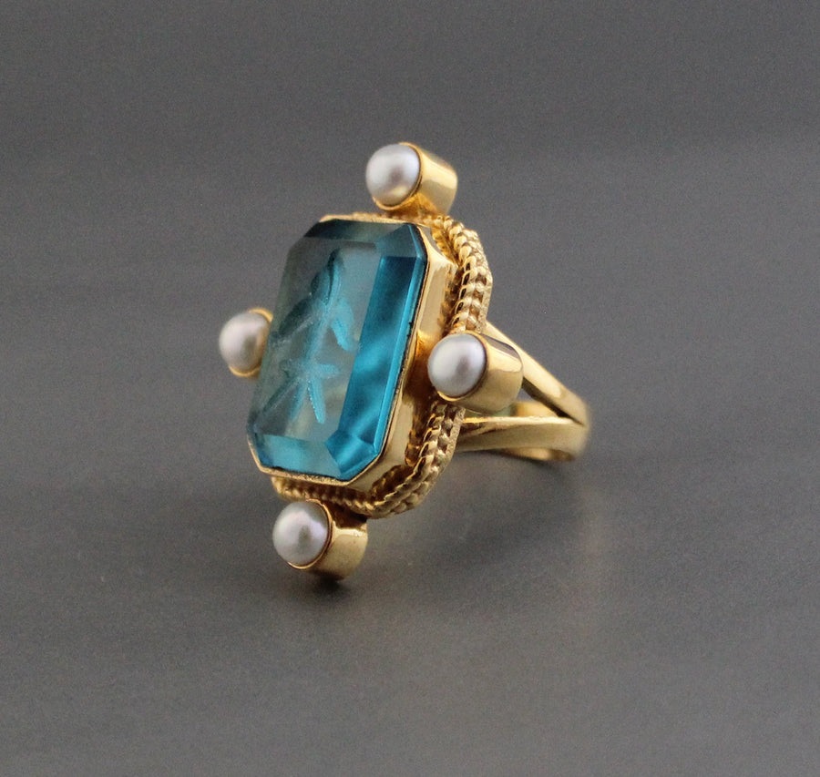 Blue Intaglio Cocktail Ring, Victorian Style, photo 8