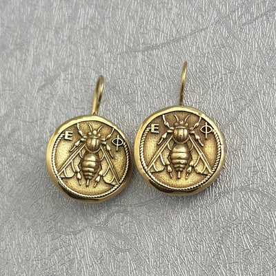 Honeybee Coin Earrings, Ancient Roman Style, Dainty Gold Dangles, photo 5