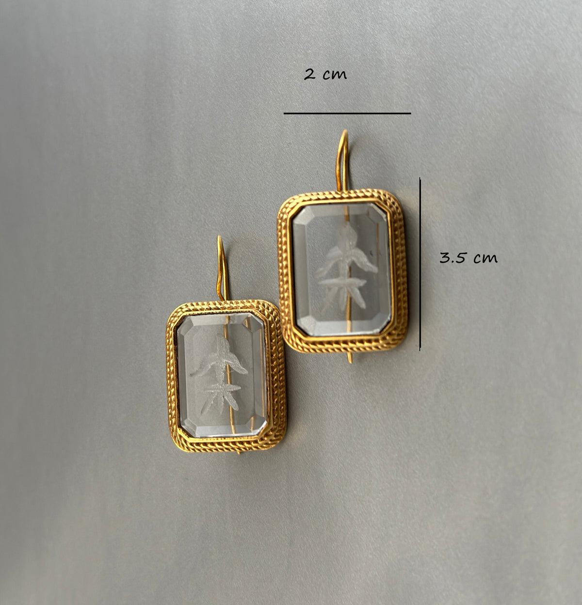 Green Glass Intaglio Drop Earrings, Victorian Art Deco, 18K Gold Vermeil, photo 3
