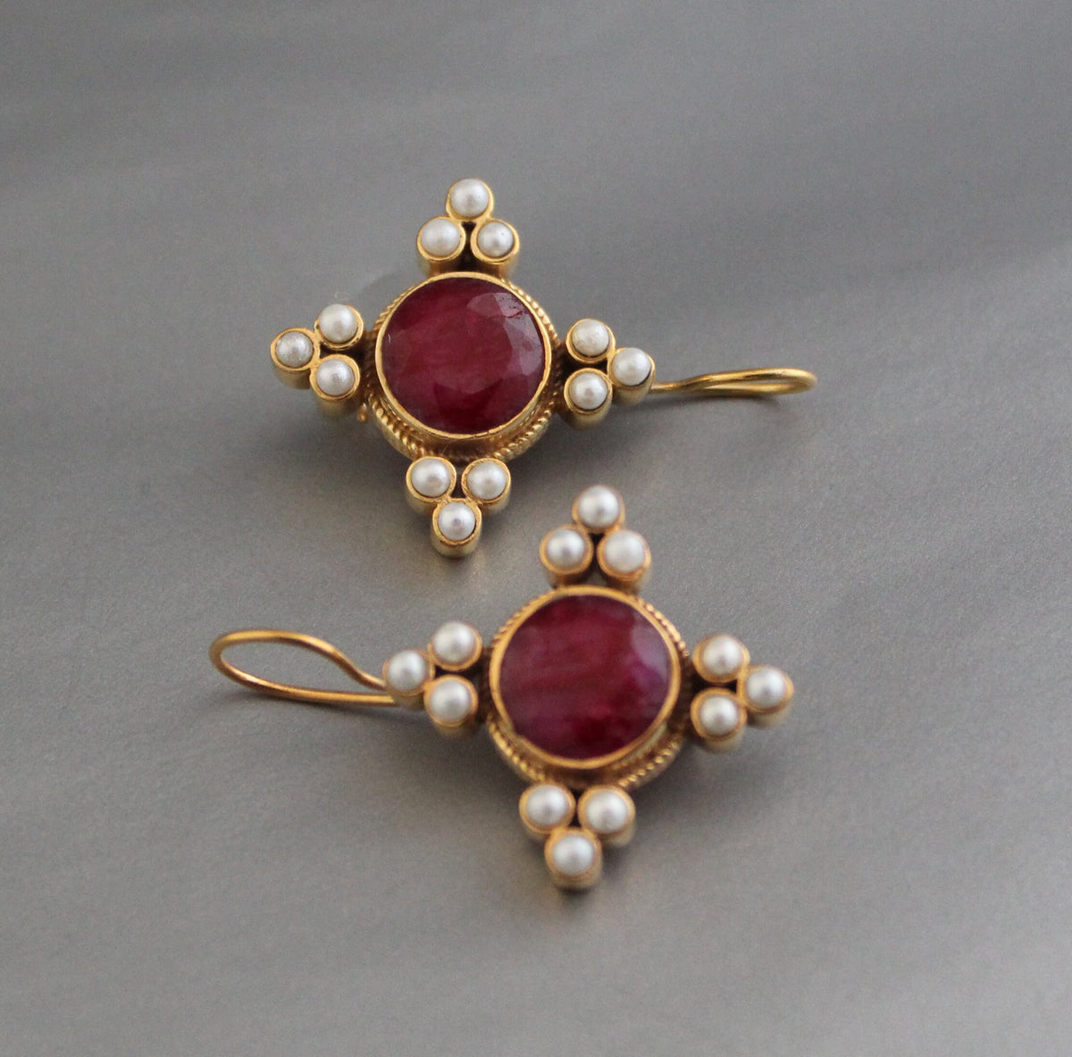 Ruby and Pearl Earrings, Art Deco Bridal Style, photo 6
