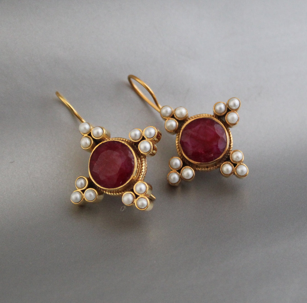 Ruby and Pearl Earrings, Art Deco Bridal Style, photo 10