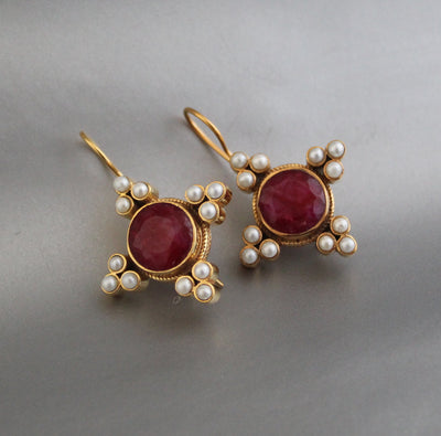 Ruby and Pearl Earrings, Art Deco Bridal Style, photo 10
