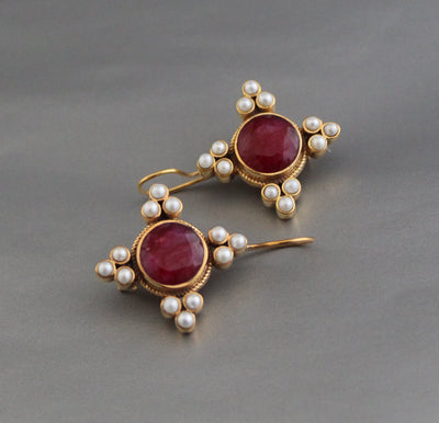 Ruby and Pearl Earrings, Art Deco Bridal Style, photo 9