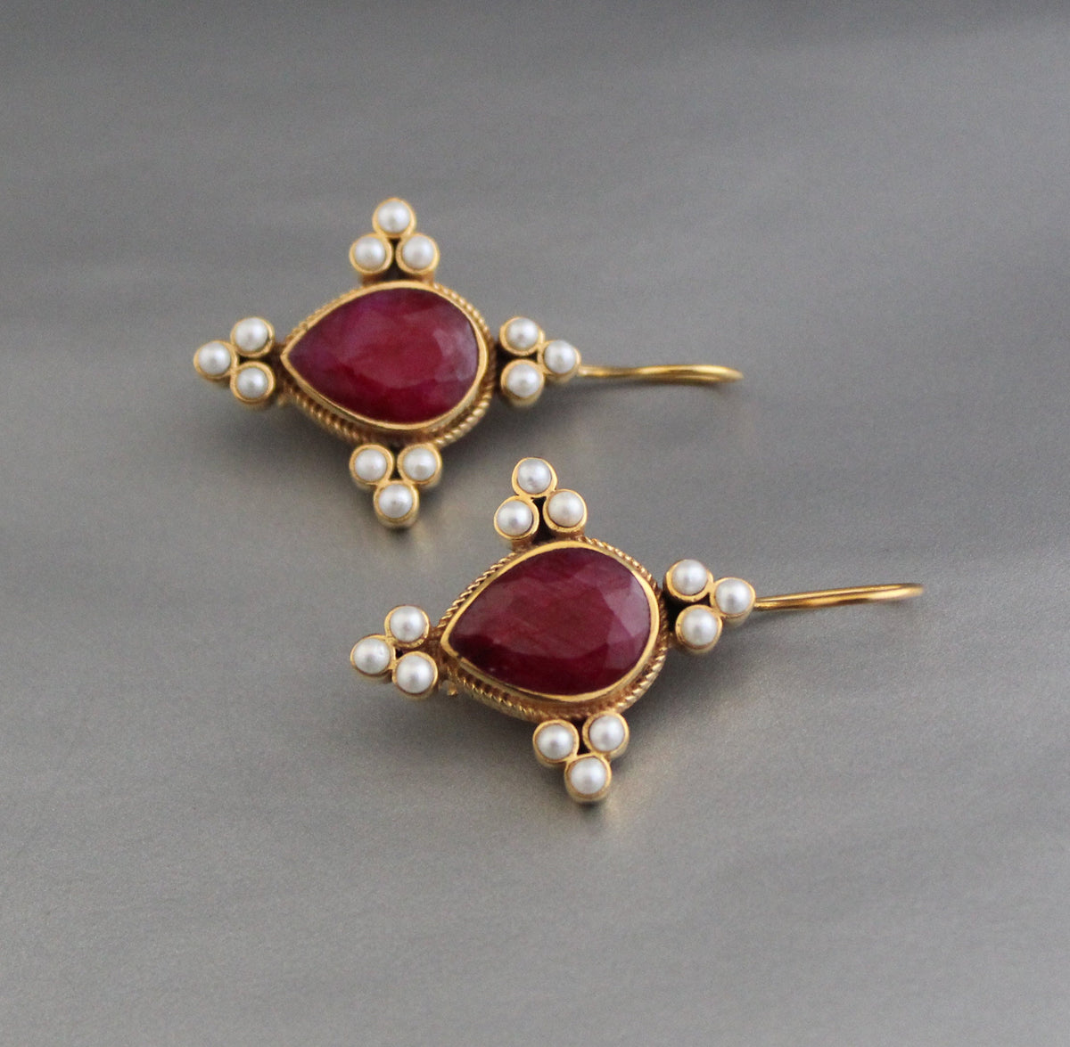 Ruby Earrings, Art Deco Style, Gold, photo 2