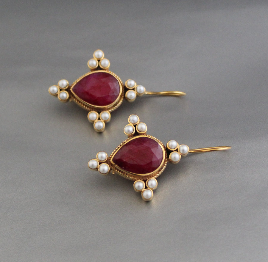 Ruby Earrings, Art Deco Style, Gold, photo 2