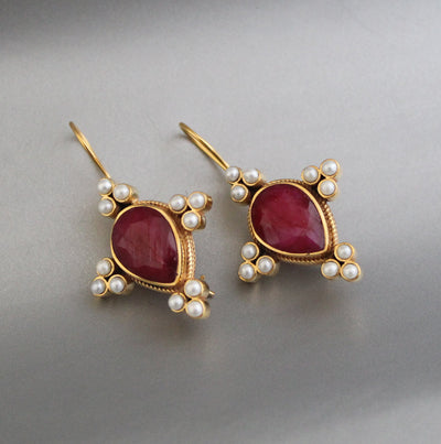 Ruby Earrings, Art Deco Style, Gold, photo 7