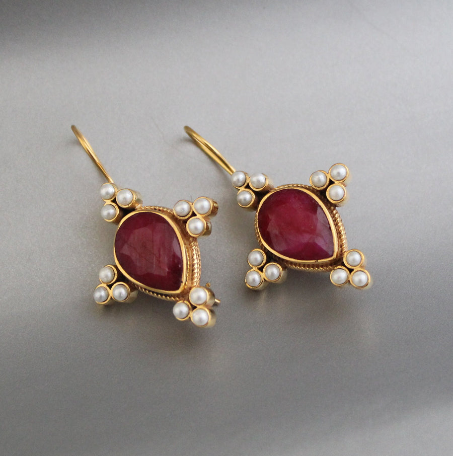 Ruby Earrings, Art Deco Style, Gold, photo 7