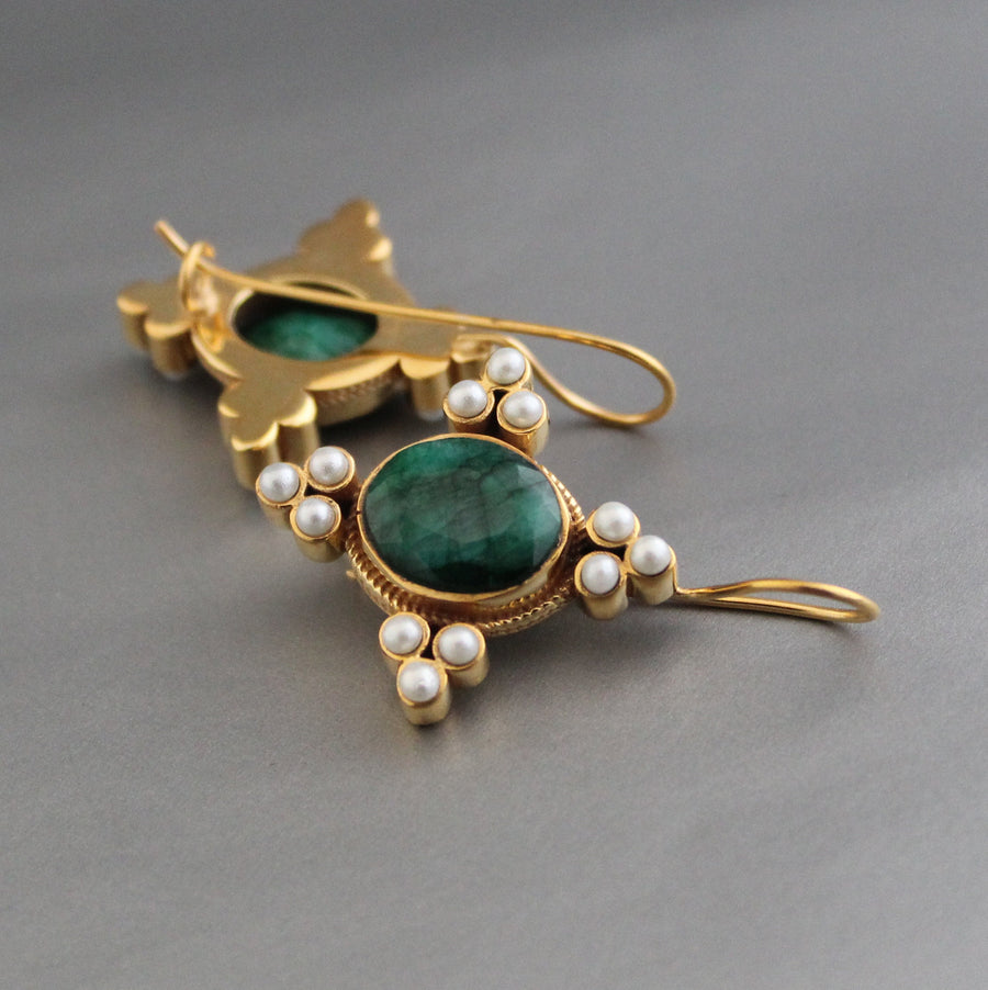 Emerald Oval Intaglio Earrings, 1920s Bridal Style, Gold, photo 9