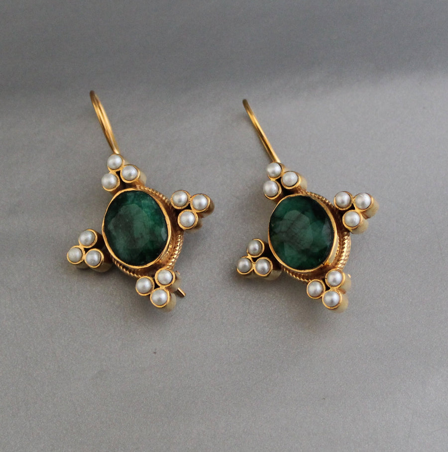 Emerald Oval Intaglio Earrings, 1920s Bridal Style, Gold, photo 10