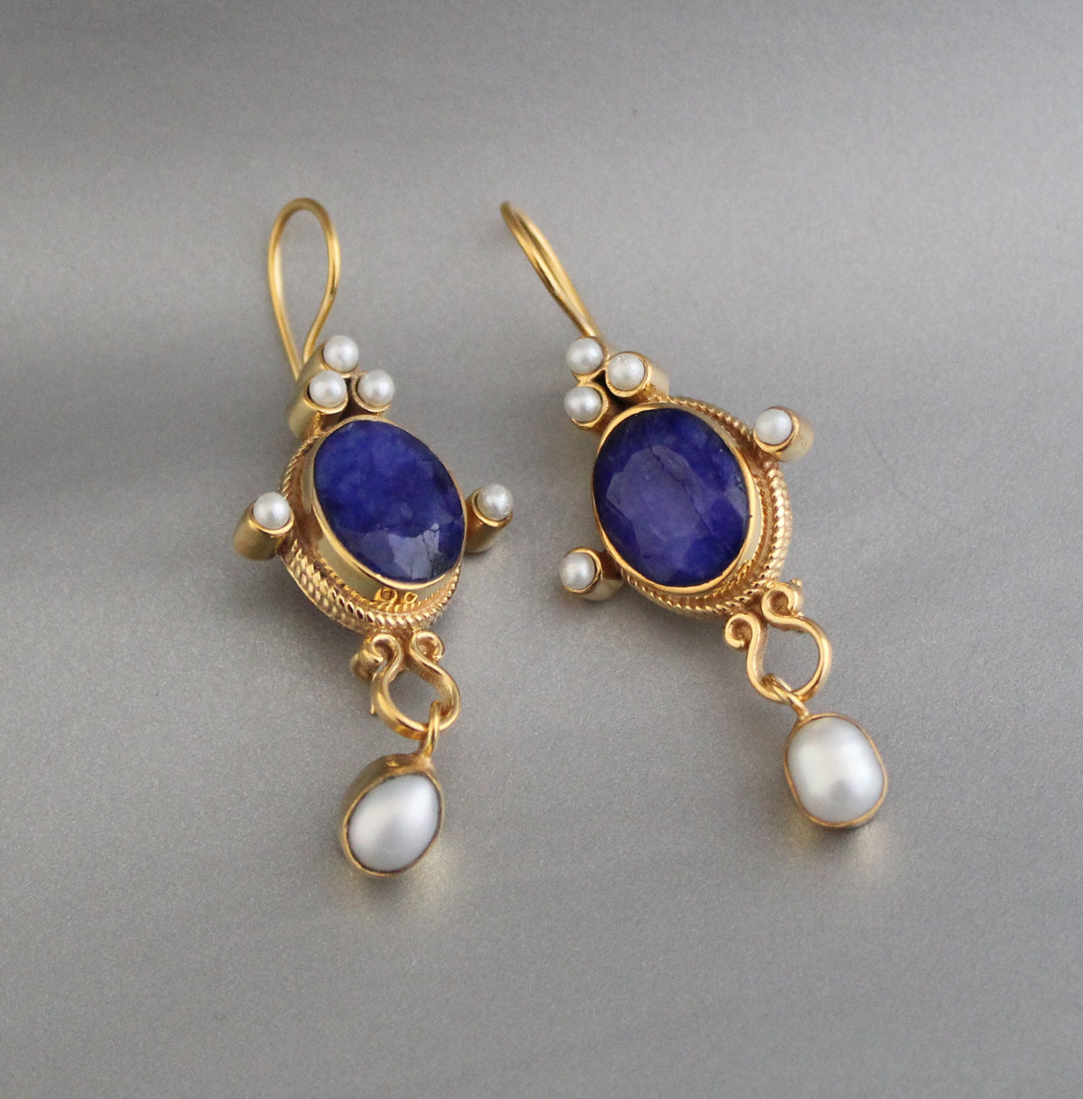 Sapphire Earrings, Art Nouveau Style, Gold, photo 11