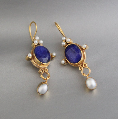 Sapphire Earrings, Art Nouveau Style, Gold, photo 11