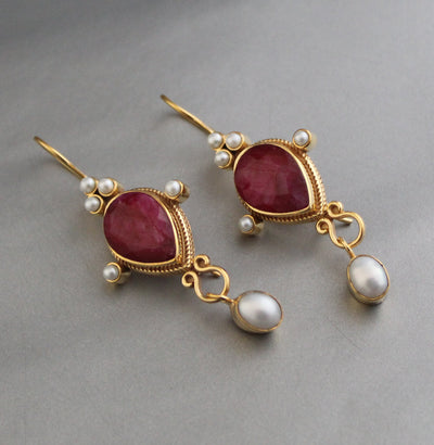 Ruby Earrings, Edwardian Style, Gold, photo 10