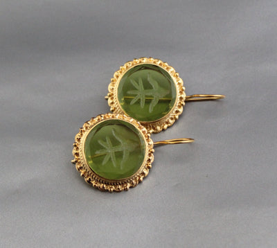 Green Intaglio Earrings, Vintage Style, 18K Gold, photo 7