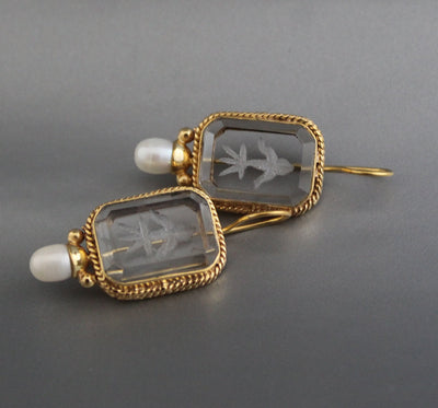 Intaglio Crystal Earrings, Victorian Style, Dainty Gold, photo 10