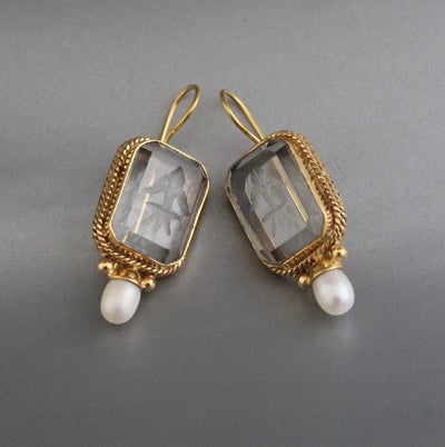 Intaglio Crystal Earrings, Victorian Style, Dainty Gold, photo 7